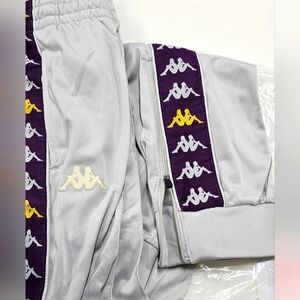 Kappa Men's Grey Violet Yellow Track Pants, elastic waist drawstring, XL pockets